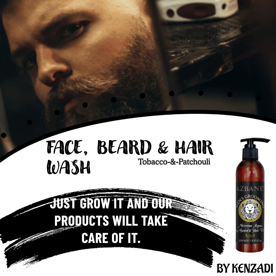 KENZADI FACE, BEARD & HAIR WASH Tobacco-&-Patchouli fragranced, Moroccan Argan Oil