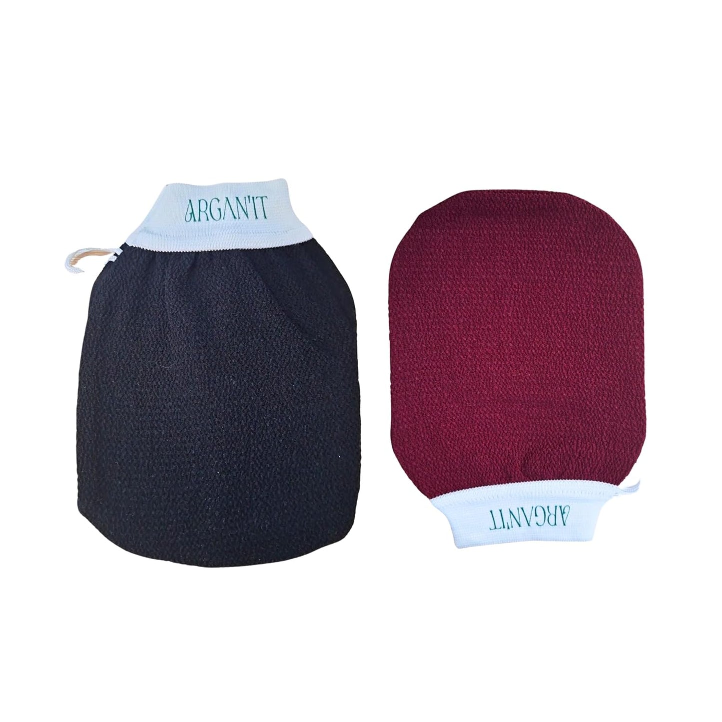 Moroccan Kessa Exfoliating Body Glove Set of 2 - Traditional Deep Cleansing for Skin Exfoliation & Dead Skin Removal (Garnet, Light Green, Beige, Black)