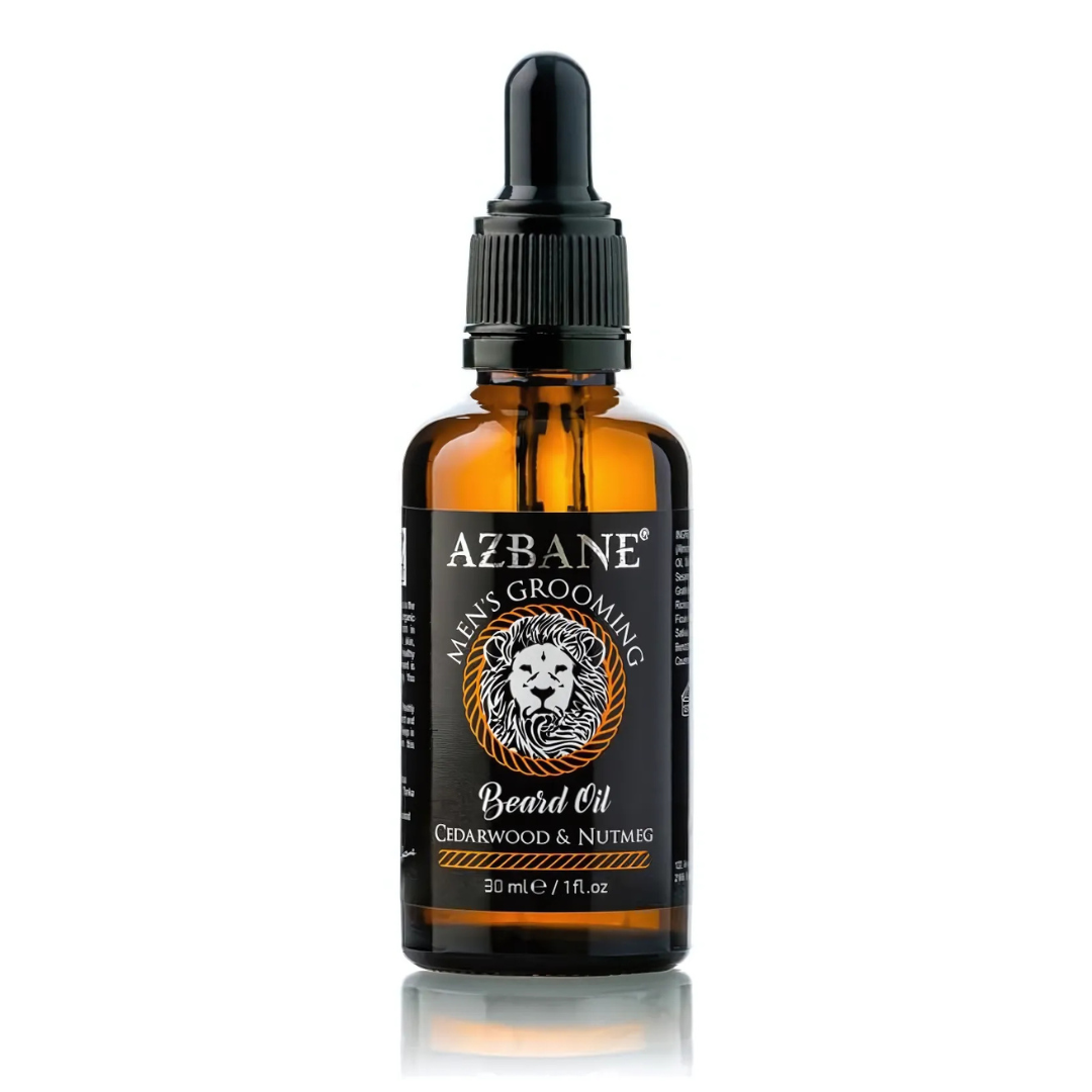Cedarwood & Nutmeg Scented Beard Oil - Azbane Premium Argan-Based Formula (1 oz / 30 ml)