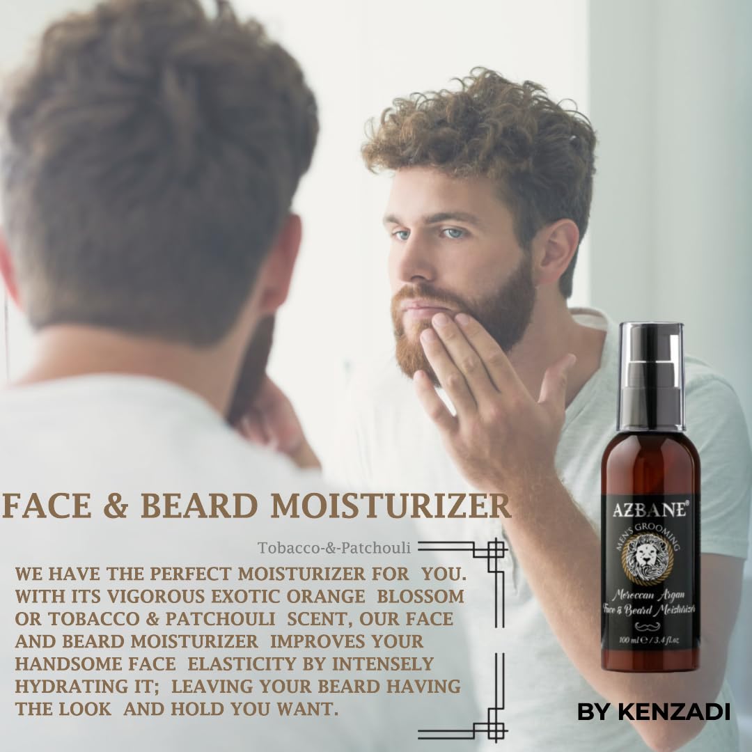 KENZADI Face & Beard Moisturizer made of pure Moroccan Argan Oil, adding the fascinating scent of Tobacco and Patchouli,100ml, 3,4oz